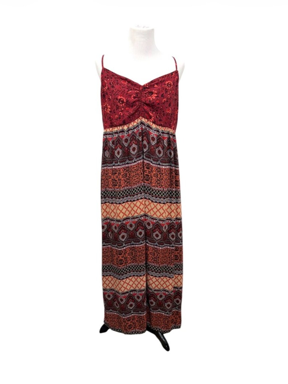 Forever 21 Boho Cami Maxi Dress Floral Geometric Rust Burgundy Plus Size 2X